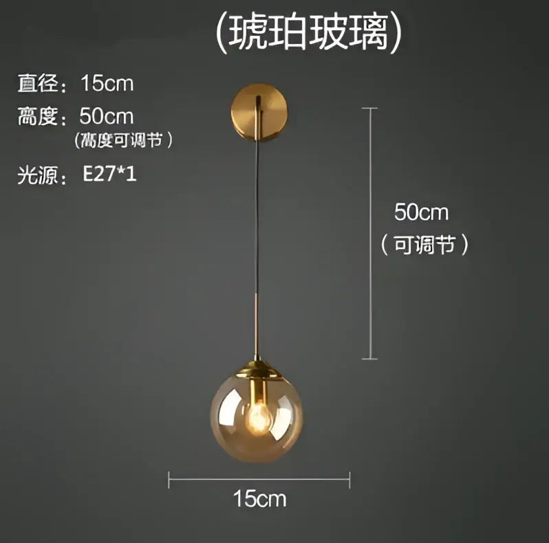 Retro brass and amber decorbites glass ball wall lamp bathroom sconce