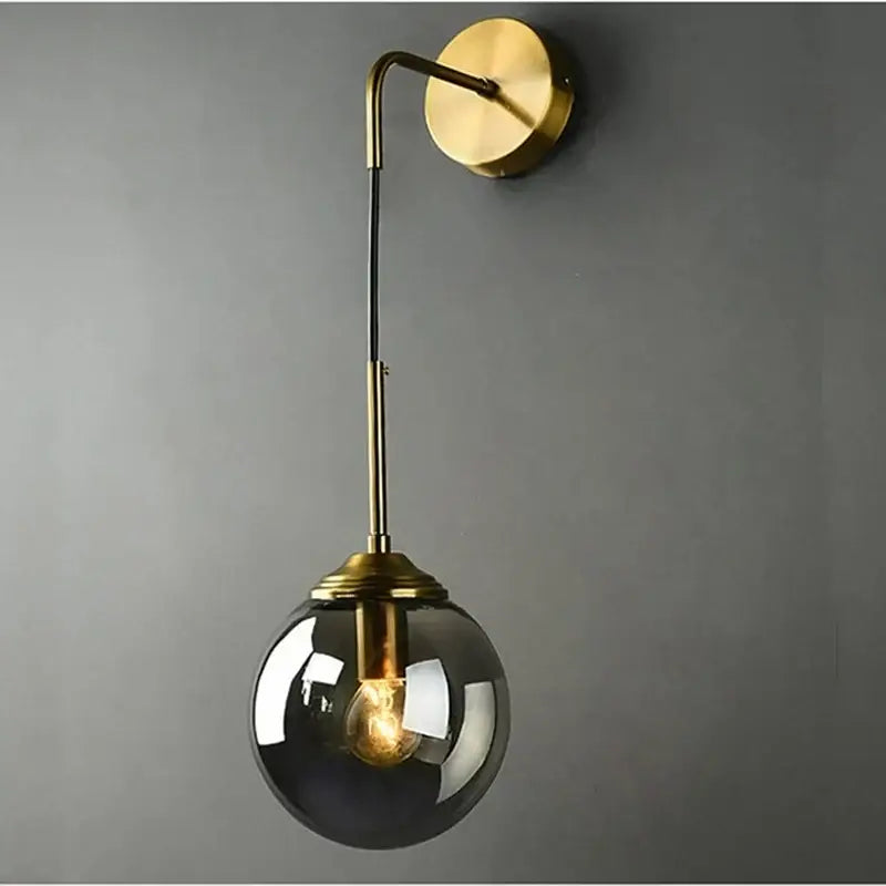 Retro brass and amber decorbites glass ball wall lamp bathroom sconce