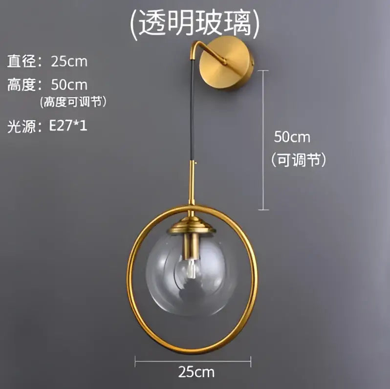 Retro brass and amber decorbites glass ball wall lamp bathroom sconce