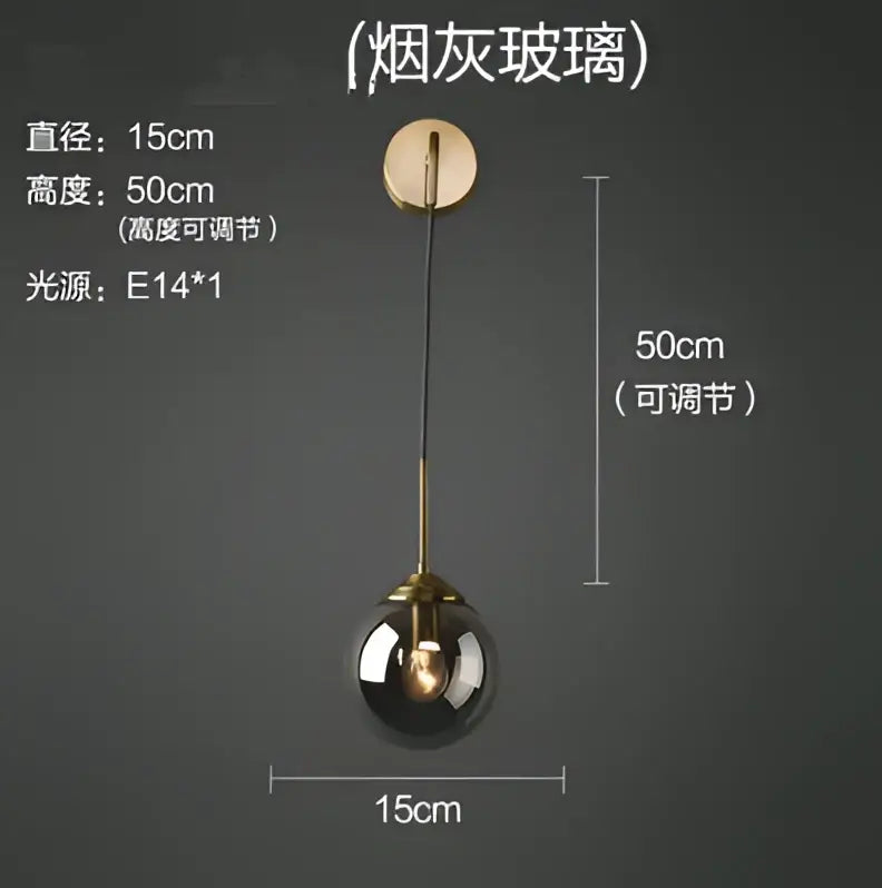Retro brass and amber decorbites glass ball wall lamp bathroom sconce