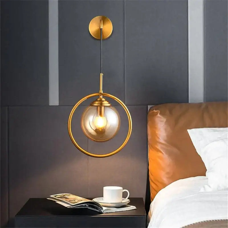 Retro brass and amber decorbites glass ball wall lamp bathroom sconce