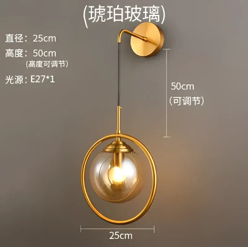 Retro brass and amber decorbites glass ball wall lamp bathroom sconce