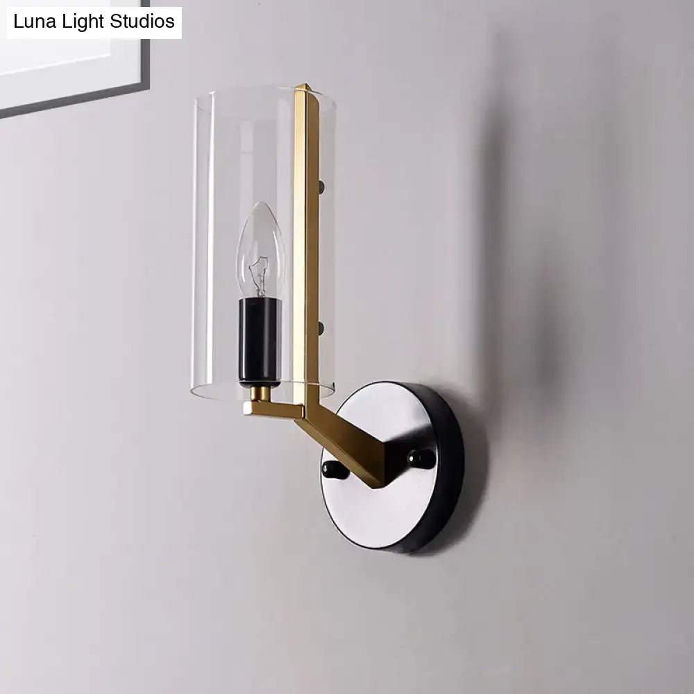 Retro brass and black wall light bedroom transparent glass sconce
