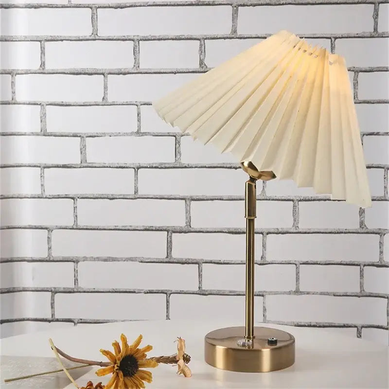 Retro brass and cream adjustable pleated table lamp bedroom light