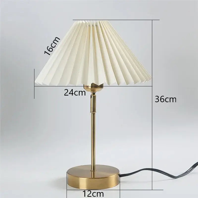 Retro brass and cream adjustable pleated table lamp bedroom light