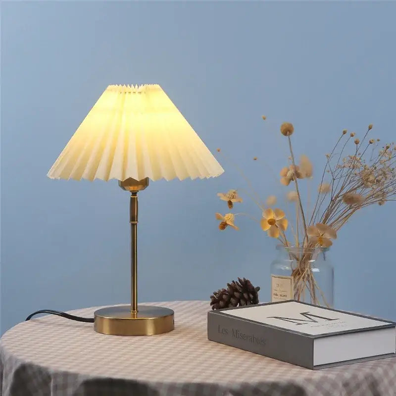 Retro brass and cream adjustable pleated table lamp bedroom light