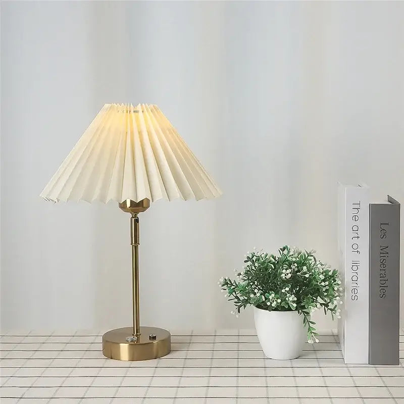 Retro brass and cream adjustable pleated table lamp bedroom light