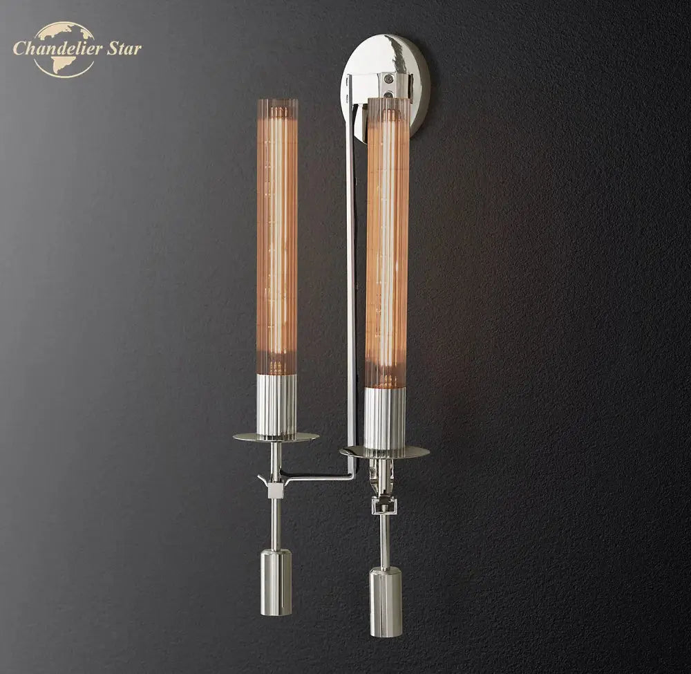 Retro brass glass double sconce wall light living room led fixture