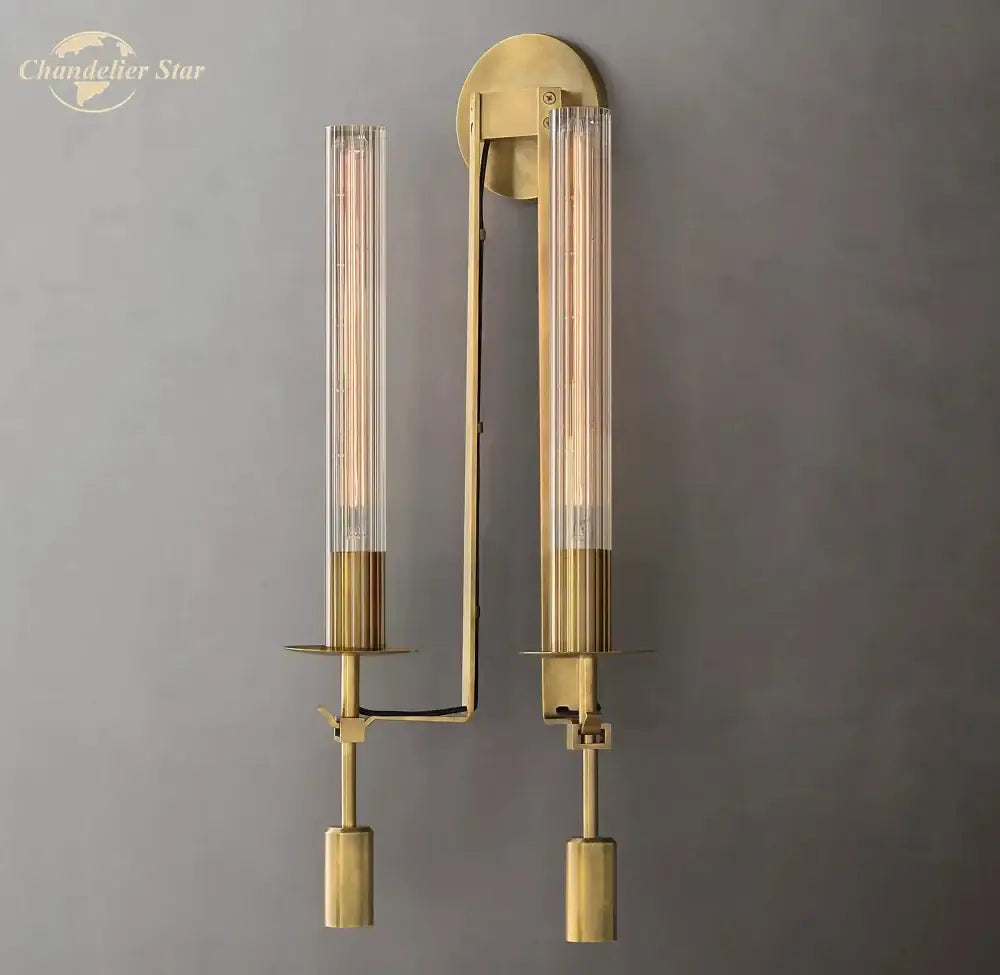 Retro brass glass double sconce wall light living room led fixture