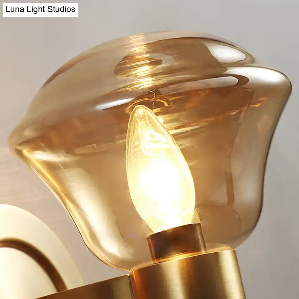 Retro brass smoke gray & amber glass wall light fixture bedroom sconce