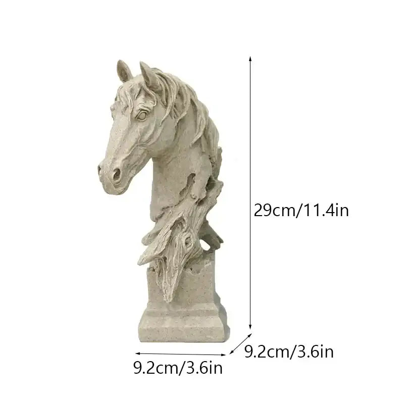 Retro bronze & beige resin horse head statue living room decor
