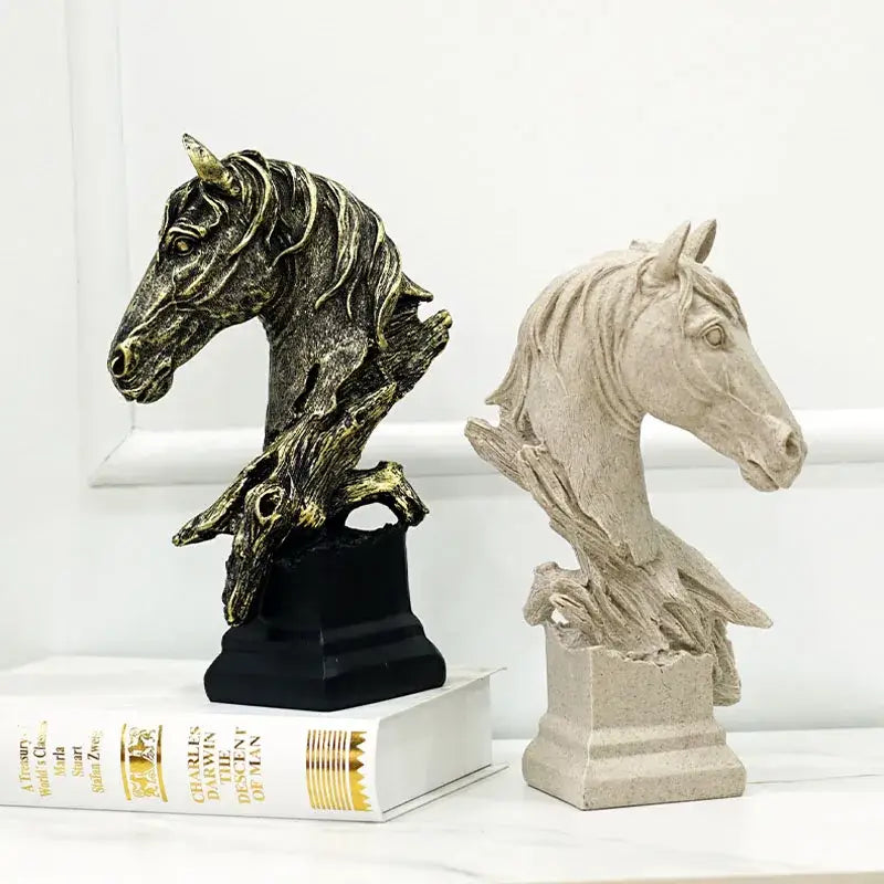 Retro bronze & beige resin horse head statue living room decor