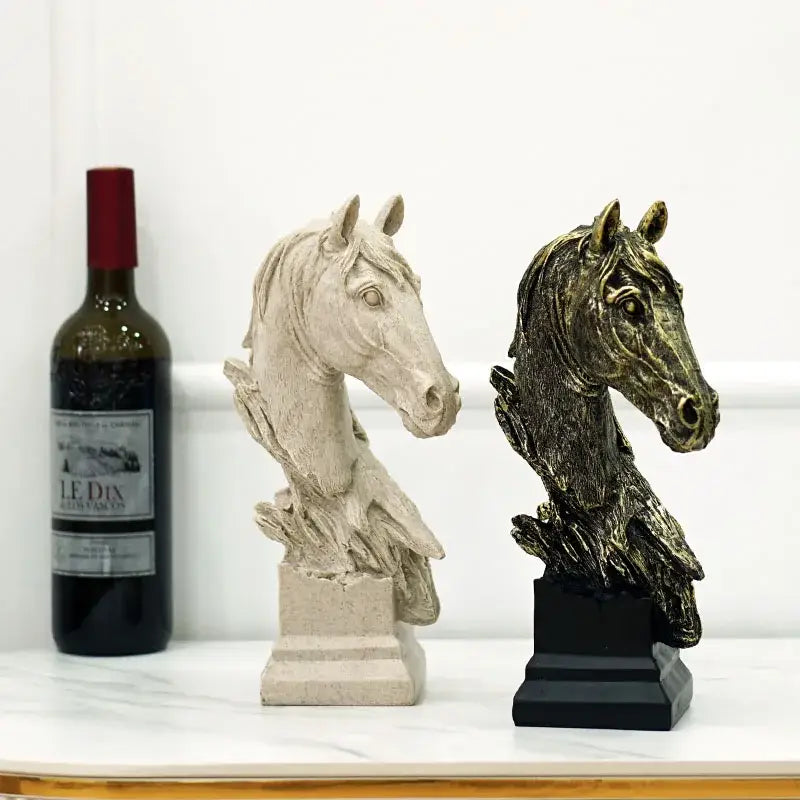 Retro bronze & beige resin horse head statue living room decor