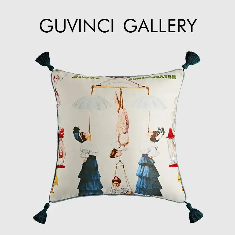 Retro circus cream pillow cover with tassels living room decor