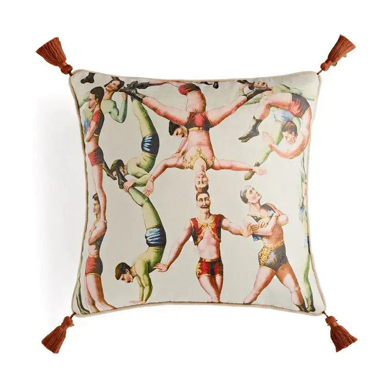 Retro circus cream pillow cover with tassels living room decor