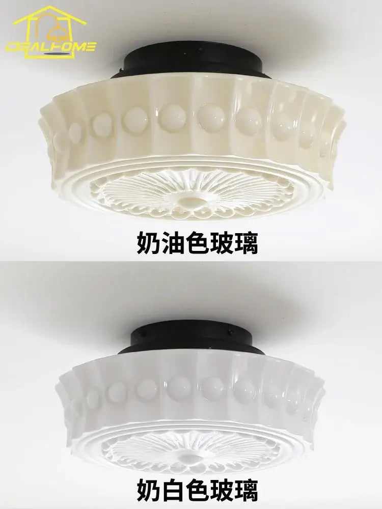 Retro cream glass led ceiling light bedroom radial pattern