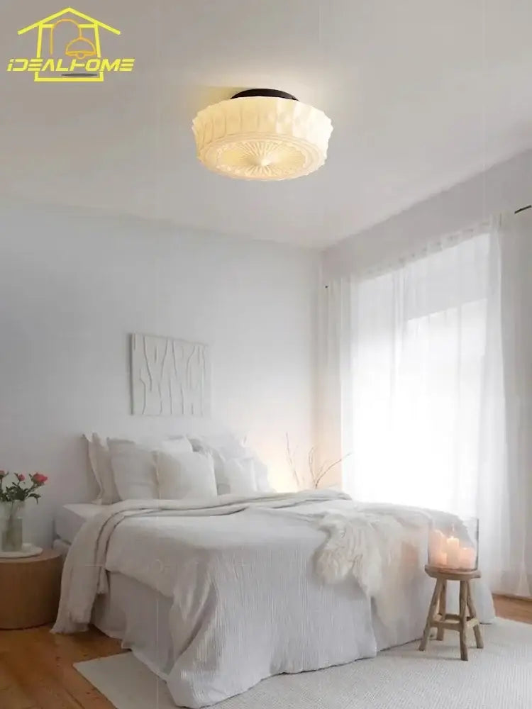 Retro cream glass led ceiling light bedroom radial pattern