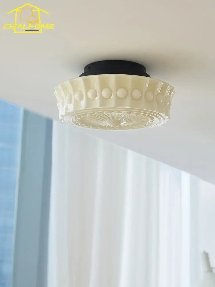Retro cream glass led ceiling light bedroom radial pattern