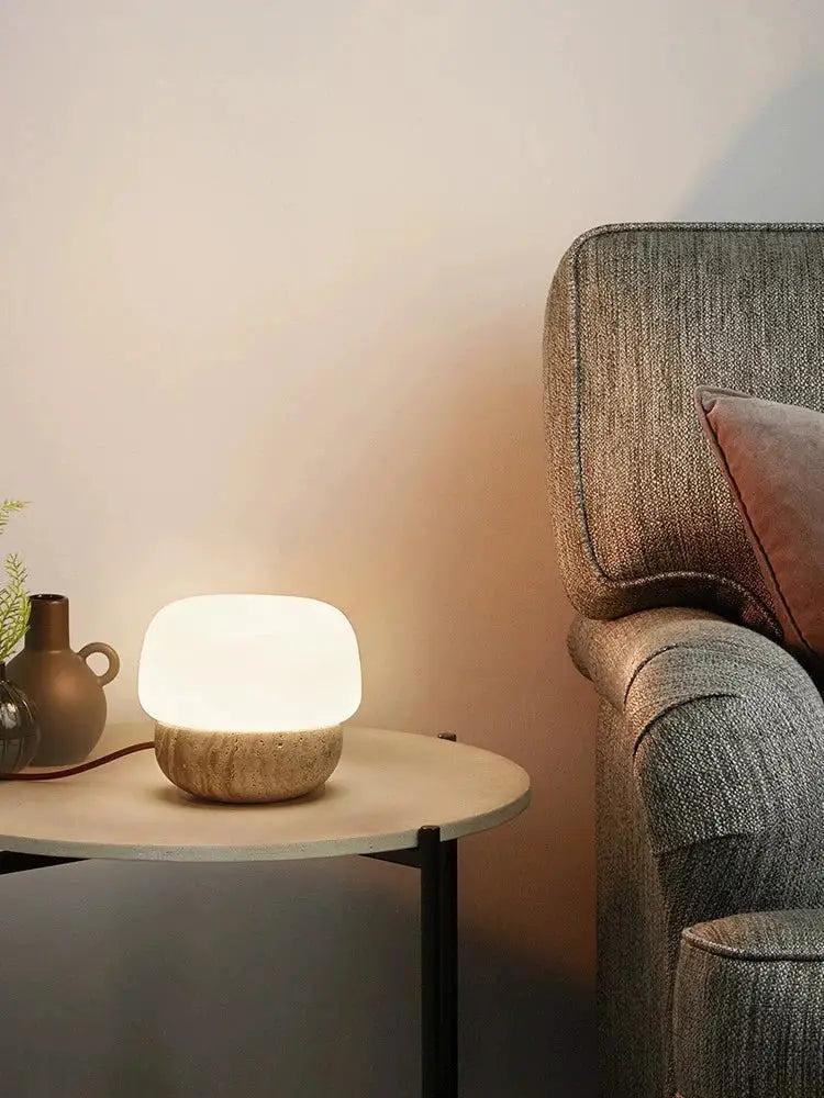 Retro cream mushroom table lamp – bedroom textured stone light