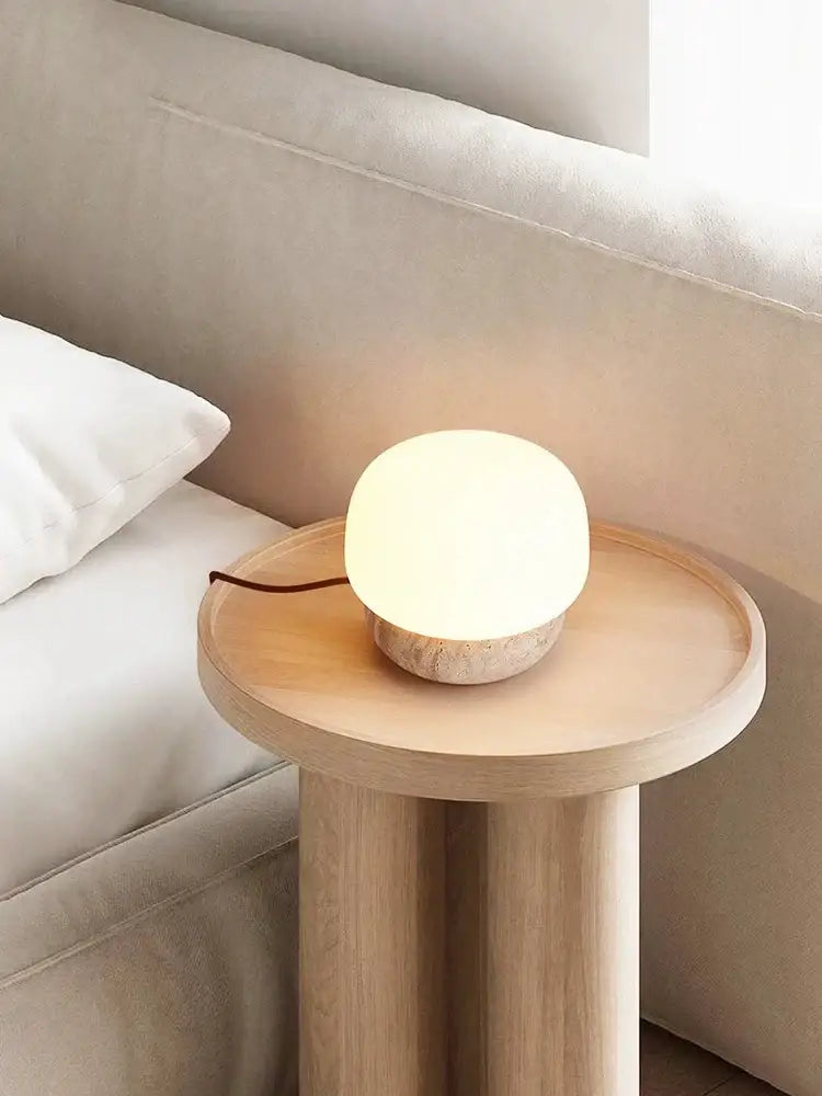 Retro cream mushroom table lamp – bedroom textured stone light
