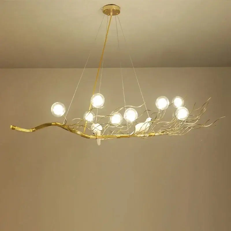 Retro gold bird nest led chandelier dining room glass globe light