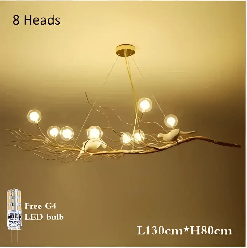 Retro gold bird nest led chandelier dining room glass globe light