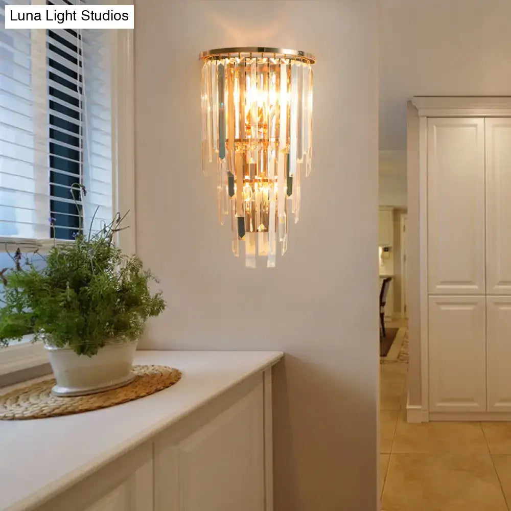 Retro gold crystal waterfall wall mounted sconce hallway three lights