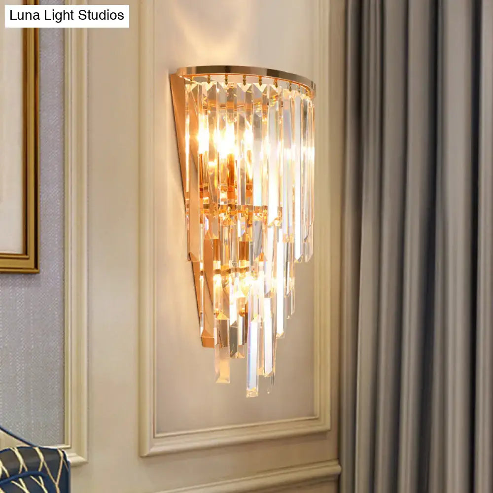 Retro gold crystal waterfall wall mounted sconce hallway three lights