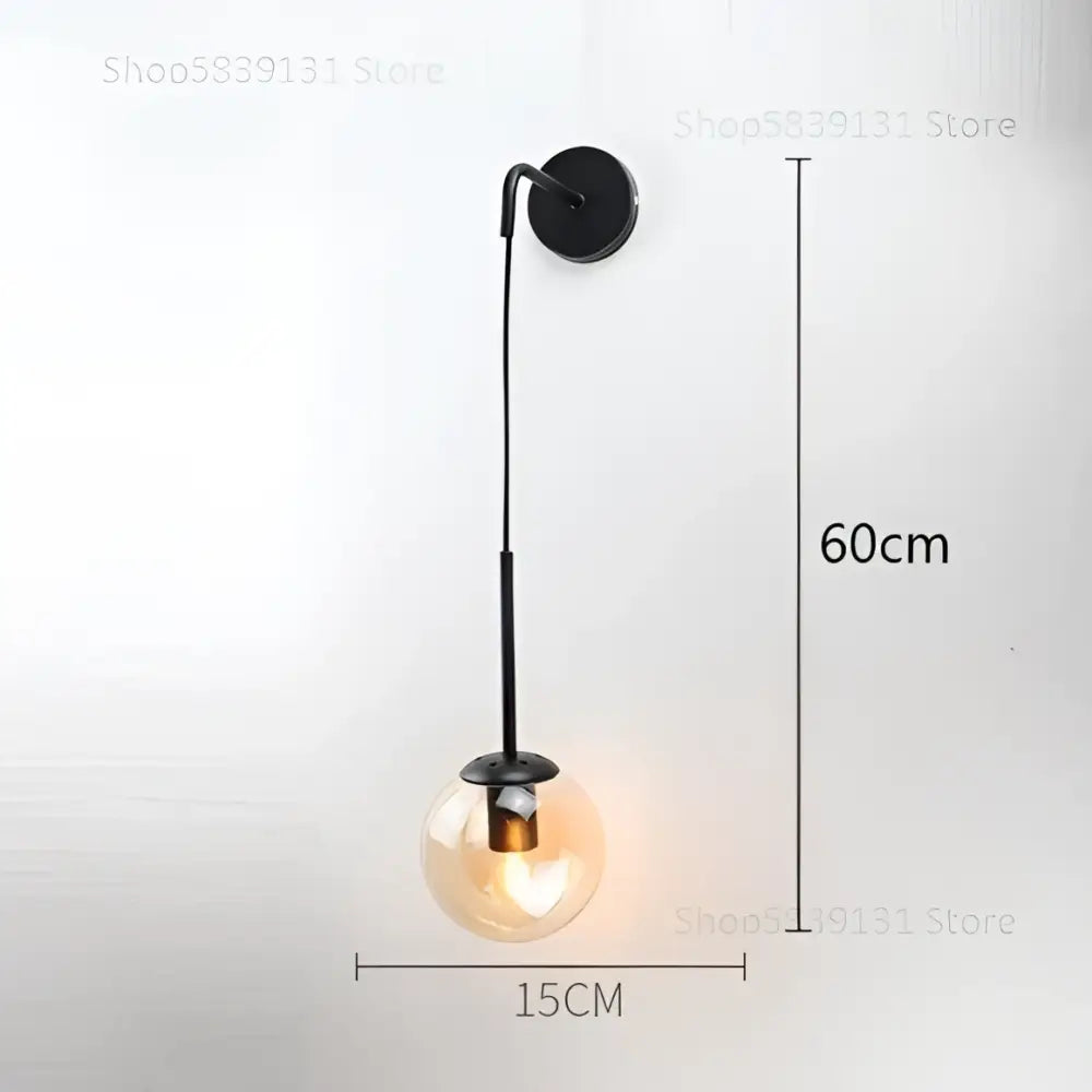 Retro gold glass ball wall lamp bedroom smoked sconce