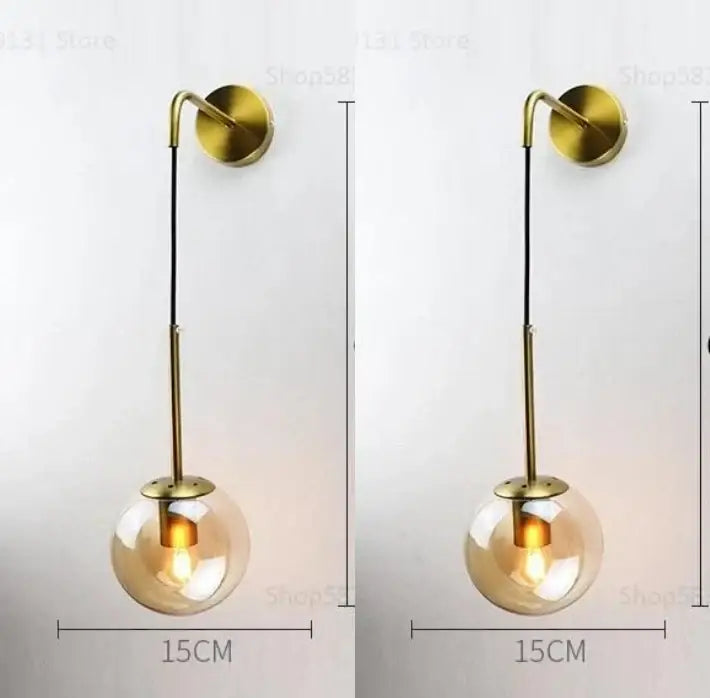 Retro gold glass ball wall lamp bedroom smoked sconce