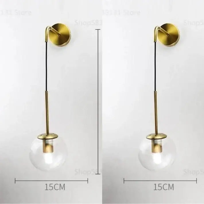 Retro gold glass ball wall lamp bedroom smoked sconce
