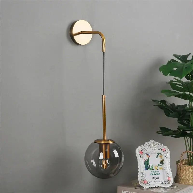Retro gold glass ball wall lamp bedroom smoked sconce
