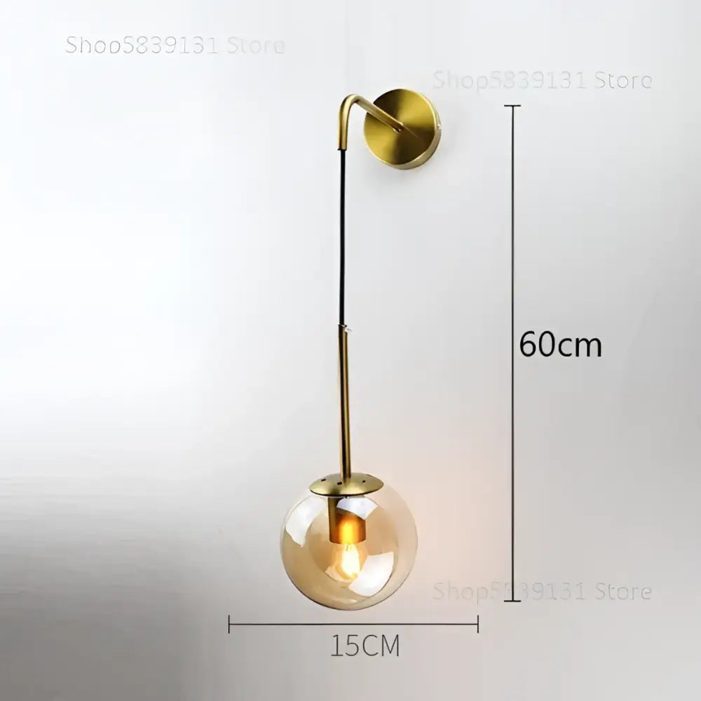 Retro gold glass ball wall lamp bedroom smoked sconce