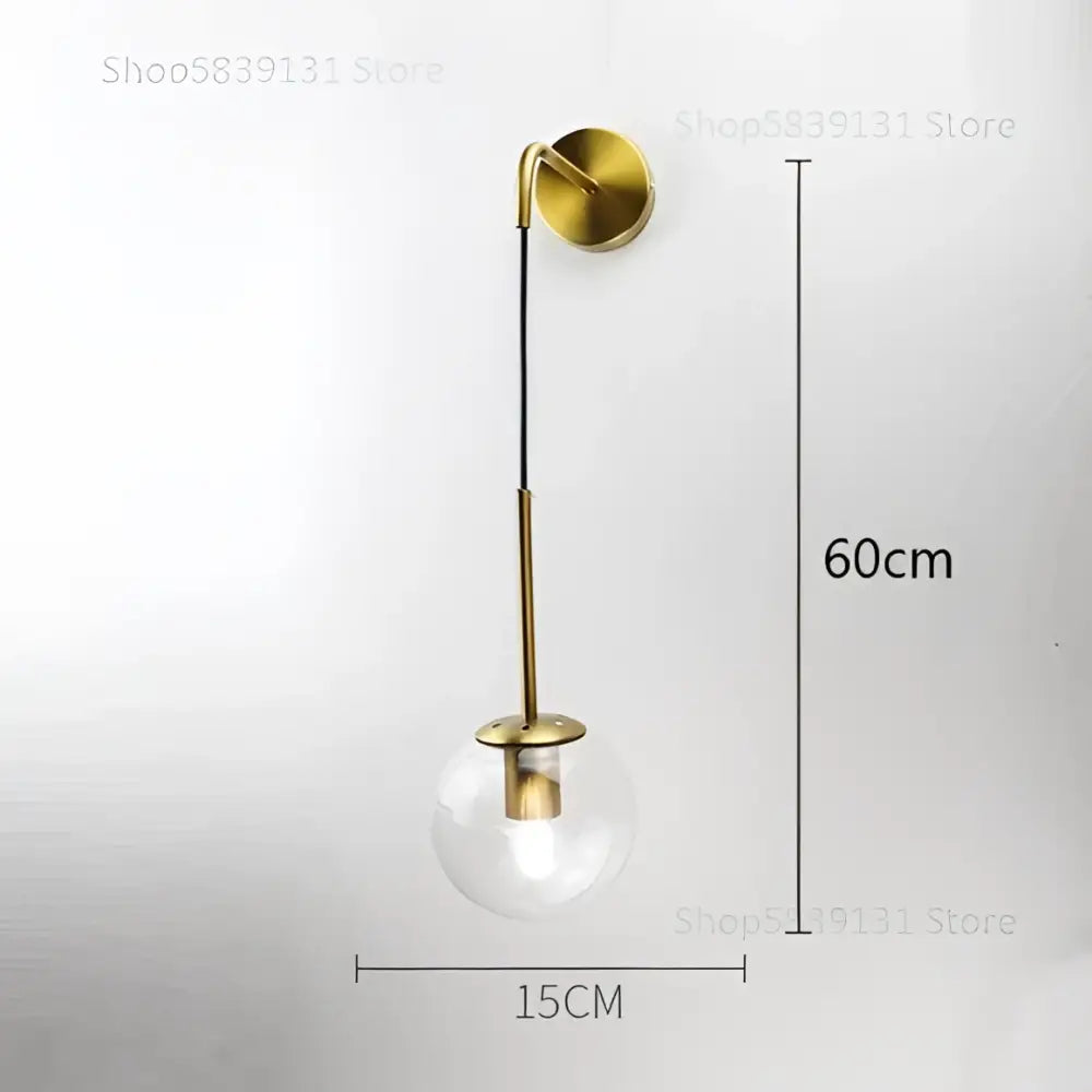 Retro gold glass ball wall lamp bedroom smoked sconce