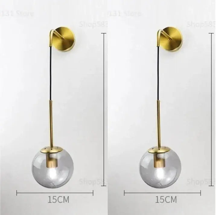 Retro gold glass ball wall lamp bedroom smoked sconce