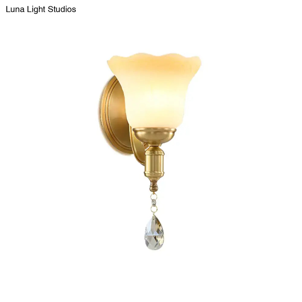 Retro gold opaque glass wall lamp bedroom crystal sconce