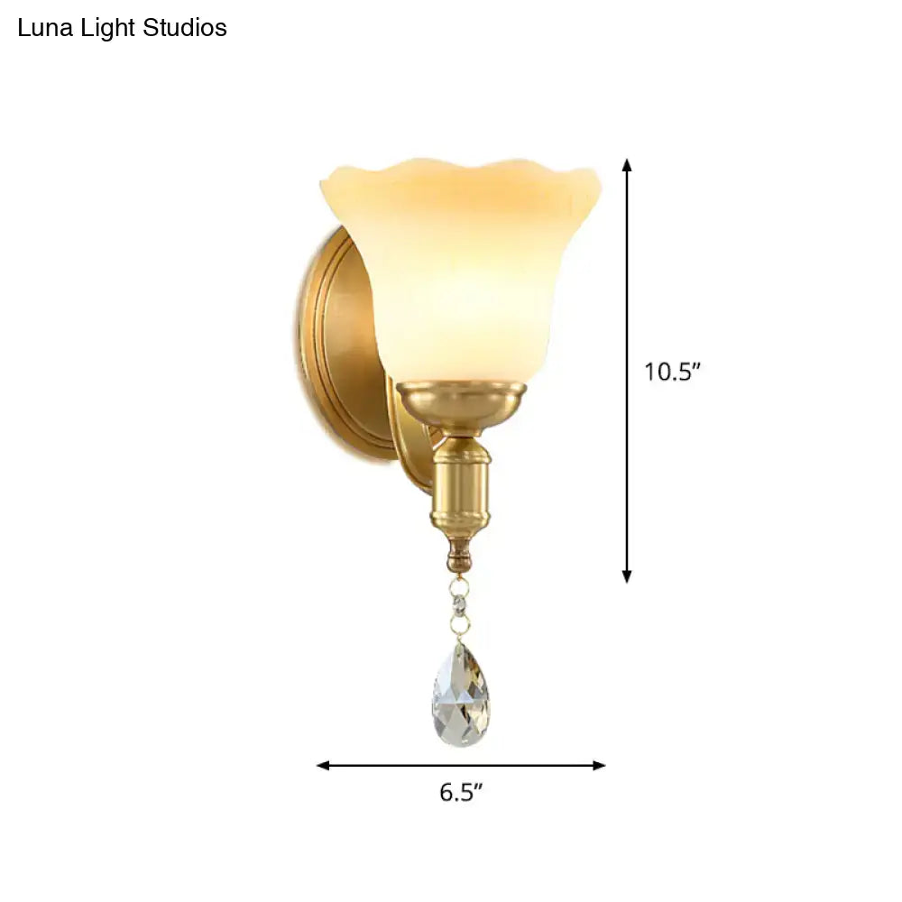 Retro gold opaque glass wall lamp bedroom crystal sconce
