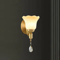 Retro gold opaque glass wall lamp bedroom crystal sconce