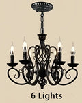 Retro industrial black wrought iron chandelier for living room