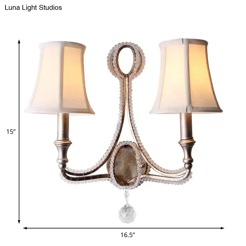 Retro loft fabric aged silver wall light bedroom crystal sconce