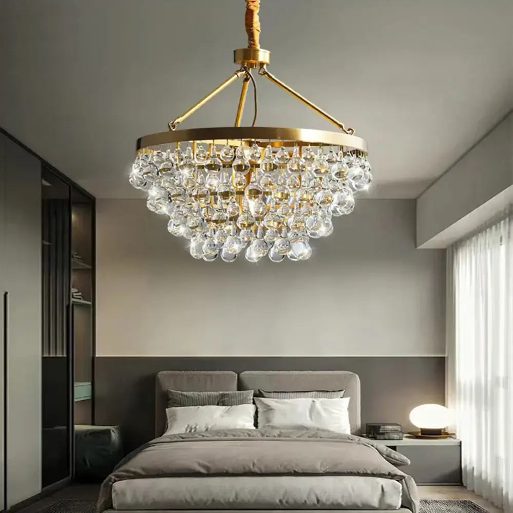 Retro luxury gold crystal bead ceiling pendant lights dining room