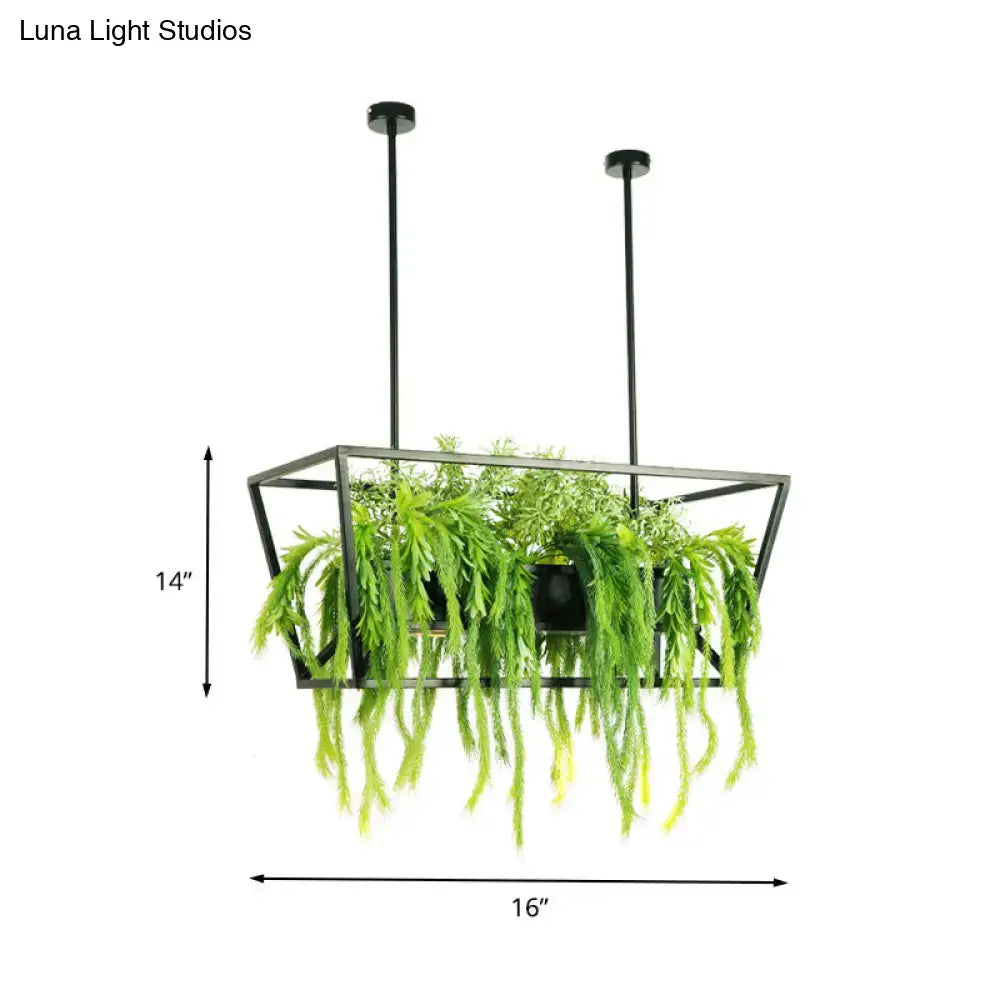 Retro metal black ceiling light dining room planter with ferns