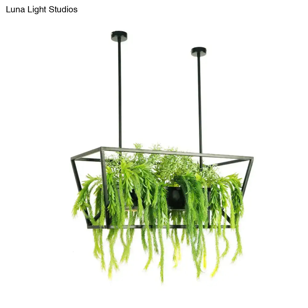 Retro metal black ceiling light dining room planter with ferns