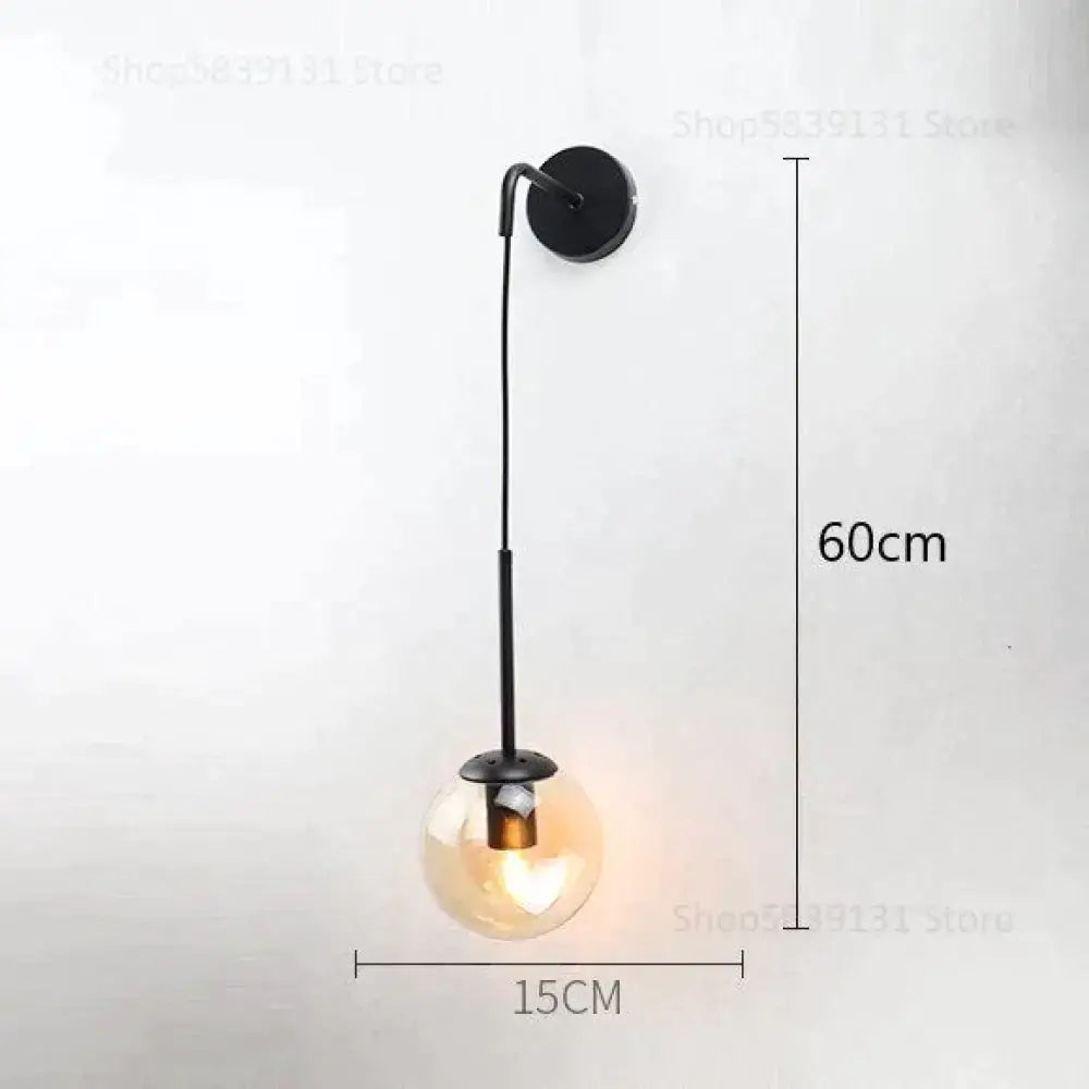 Retro modern glass smoked globe wall lamps for bedroom lighting