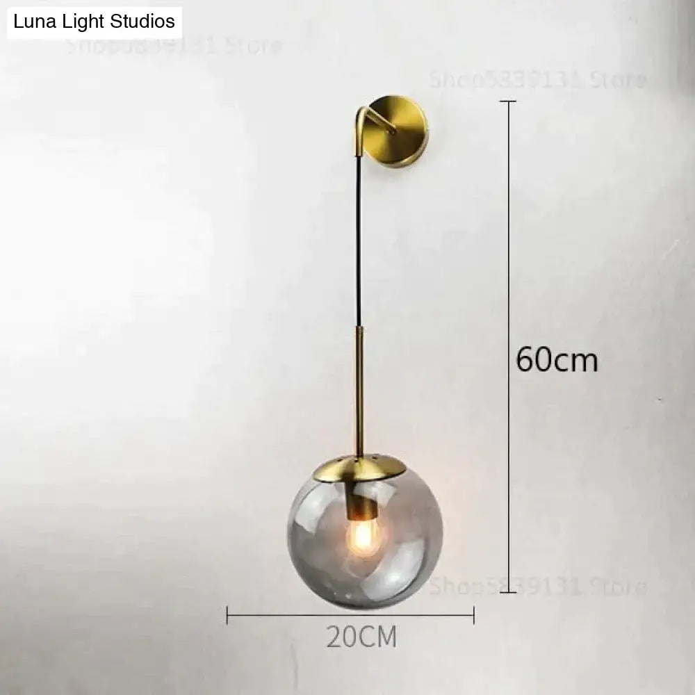 Retro modern glass smoked globe wall lamps for bedroom lighting