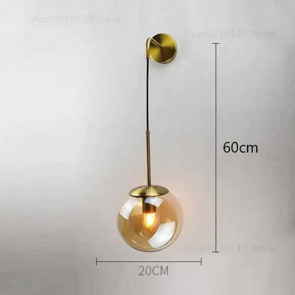 Retro modern glass smoked globe wall lamps for bedroom lighting