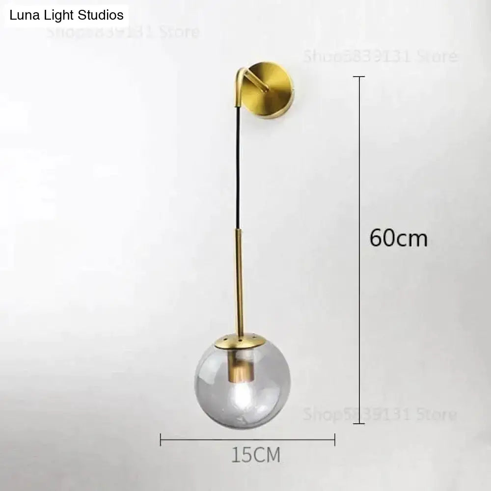 Retro modern glass smoked globe wall lamps for bedroom lighting