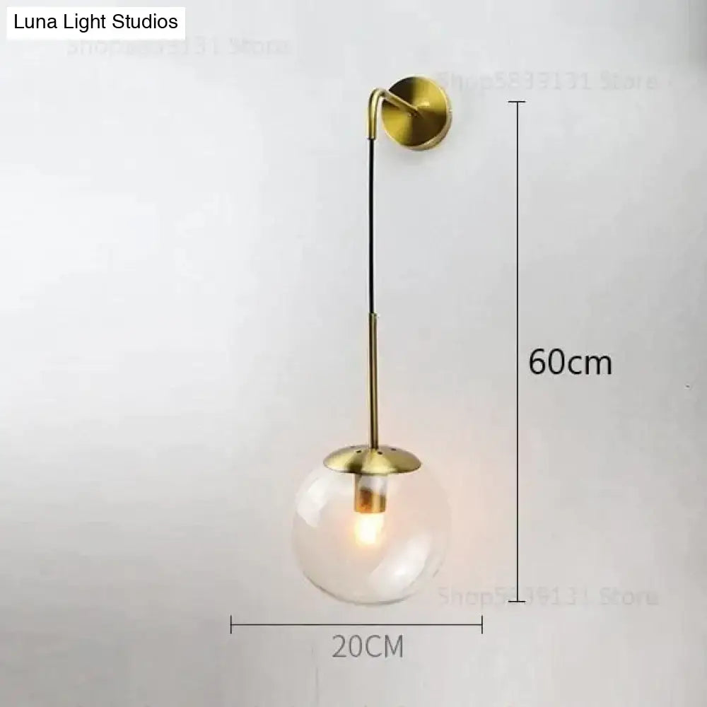 Retro modern glass smoked globe wall lamps for bedroom lighting