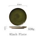 Retro olive green ceramic dinner plate set dining room with gold rim