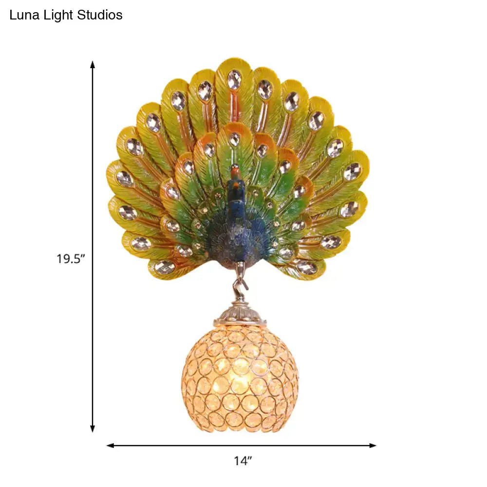 Retro peacock silver & white wall lamp living room clear crystal